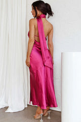 Italian Summer Tie Neck Midi Dress Fuchsia