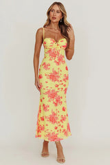 Fortune Mesh Floral Midi Dress Pink/Yellow