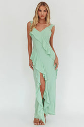 Johannson Ruffle Trim Maxi Dress Pistachio