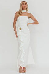 Selora Strapless Ruffle Maxi Dress White